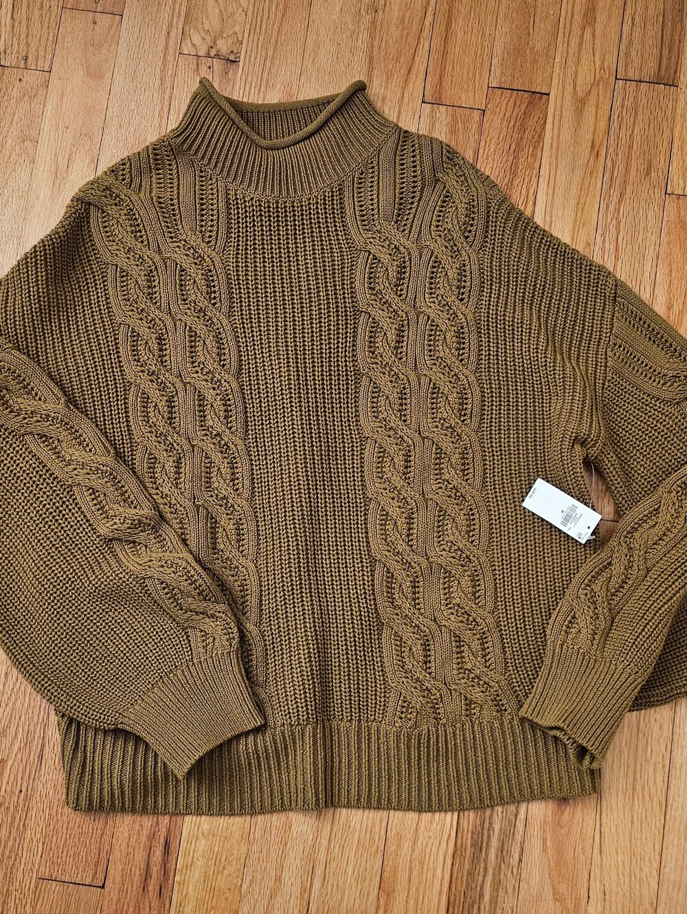 Cable-Knit Crewneck Sweater - Olive Brown